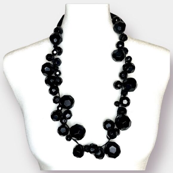 Black Cluster Beads on a Ribbon Tie Rondelle - Picture 1 of 5